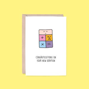 New Addition Greeting Card | Calculator (Congratulations Card, Baby Shower Card, Pregnancy Card, New Baby Card, Funny Card, Pun Card)
