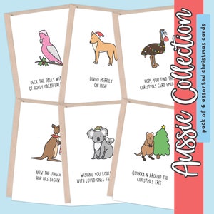 Aussie Christmas Greeting Card Collection | Galah, Dingo, Emu, Kangaroo, Koala, Quokka (Card Bundle, Funny Card, Pun Card, Cute Card)