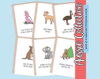 Aussie Christmas Greeting Card Collection | Galah, Dingo, Emu, Kangaroo, Koala, Quokka (Card Bundle, Funny Card, Pun Card, Cute Card)