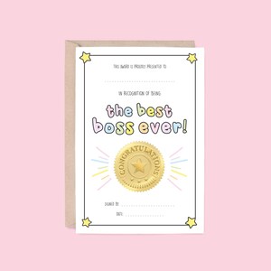 Best Boss Award Greeting Card | Certificate Style (Personalised Card, Thank You Card, Farewell Card, Retirement Card, Funny Card)