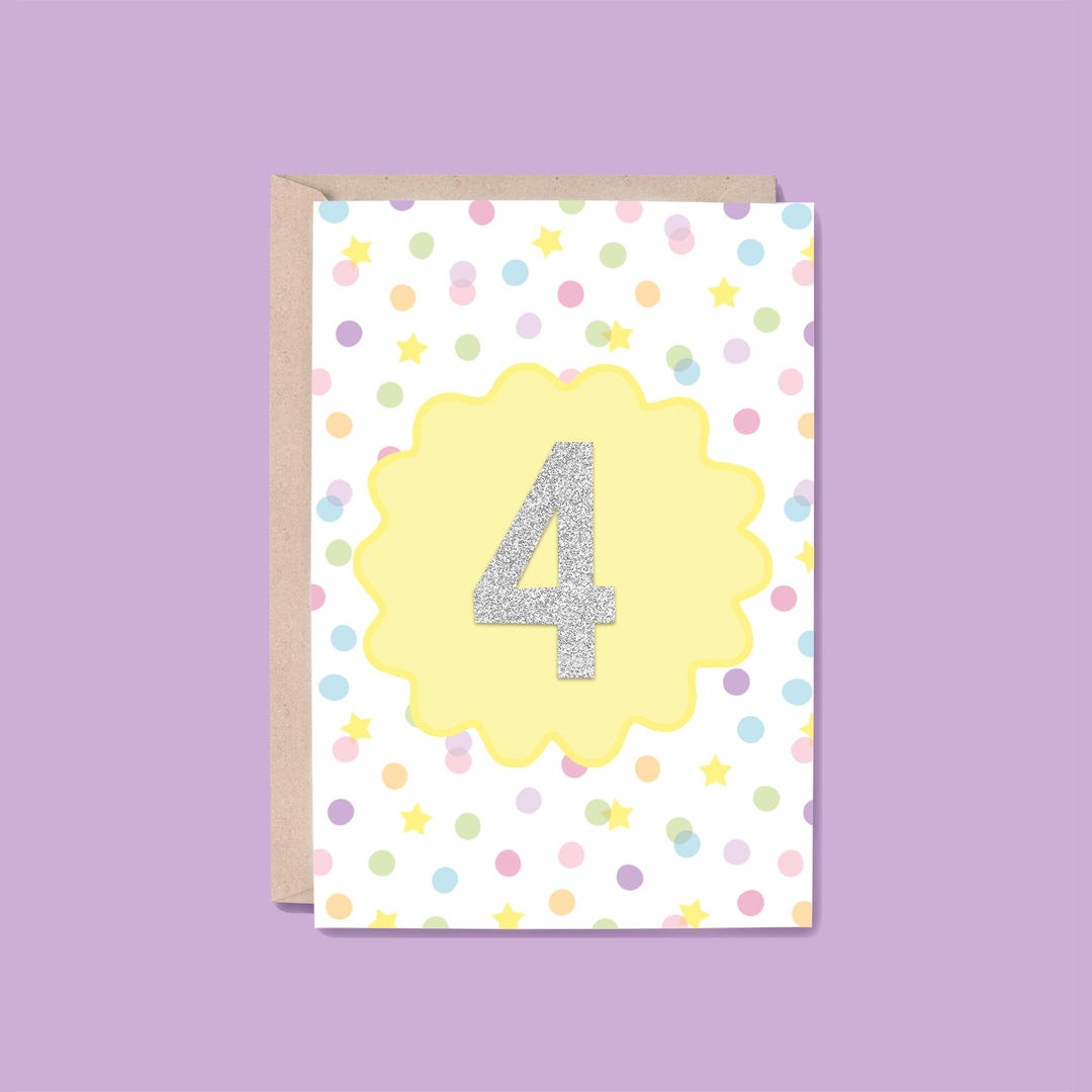 4th Silver Milestone Card: 4th | Silver Glitter Sticker (4th Birthday, 4th ...