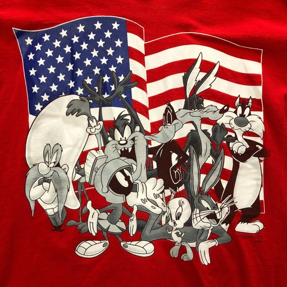 Vintage Looney Tunes American Flag Large Print Re… - image 2