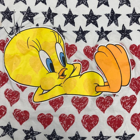 1995 Looney Tunes Tweety All Over Print White T-S… - image 2