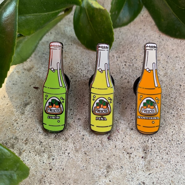Jarritos 3-Pack Pin Set | Mandarina Limon Piña Mexican Soda Bottle Hard Enamel Pin