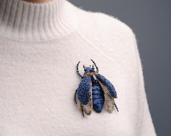 Blue may bug. Embroidery brooches  with beads. Insect jewelry. Insect Pin. Exclusive brooch. Gift for wife.