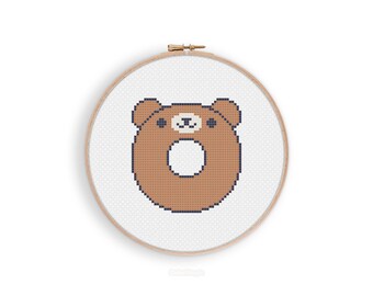 Bear Donut Digital Cross Stitch Pattern