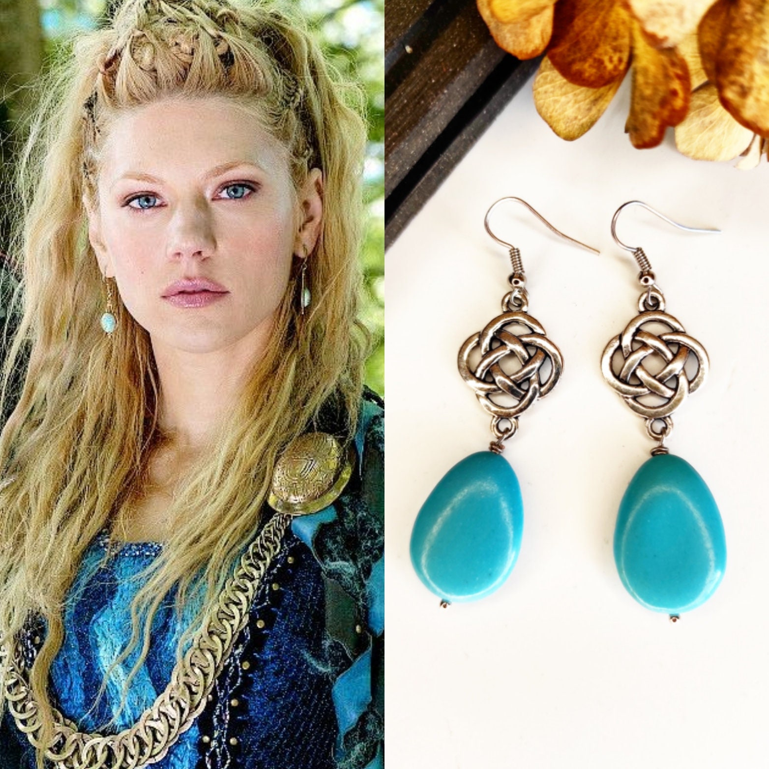 Viking jewelry. Turquoise drop earrings with a metal Viking Etsy