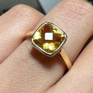 Natural Citrine Ring, Solid 14K Gold Ring, Real Citrine Gold Ring, November Birthstone Ring, Solitaire Ring, Minimalist Ring, Statement Ring