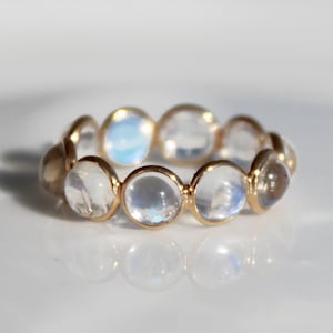Solid 18K Gold Ring- Natural Rainbow Moonstone Ring- Full Eternity Band- Minimalist Ring- Stackable Dainty Ring- Wedding Band-Christmas Gift
