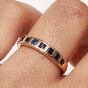 Solid 14K Gold, Natural Blue Sapphire Gold Ring, Half Eternity Band, September Birthstone, Wedding Band, Sapphire Jewelry, Gift For Her