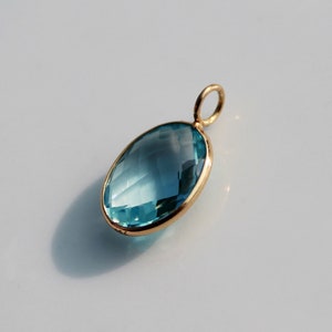 Collana con ciondolo in topazio blu ovale naturale, oro massiccio 18 carati, pietra portafortuna di novembre, collana con ciondolo