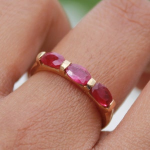 Natural Ruby Gold Ring- Solid 18K Gold- Red Ruby Ring- Eternity Band- July Birthstone Ring- Stackable Ring- Minimalist Ring- Wedding Band