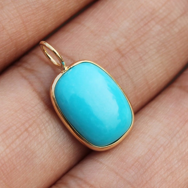 Solid 18K Gold, Natural Turquoise Pendant, December Birthstone Pendant, Minimalist Charm Necklace, Turquoise Gold Necklace, Christmas Gift