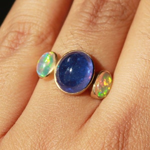 Natural Tanzanite Opal Ring- Solid 18K Gold Ring- Classic Tanzanite Ring- Statement Ring- Minimalist Ring- Statement Ring- Christmas Gift