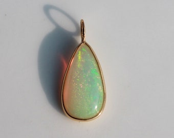 Natural Tear Drop Fire Opal Pendant, Solid 18K Yellow Gold, October Birthstone, Minimalist Charm Necklace, Opal Necklace, Christmas Gift