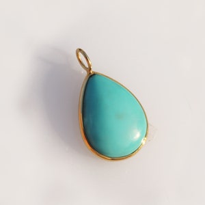 Solid 18K Gold Natural Turquoise Gold Pendant December Birthstone Teardrop Turquoise Necklace Minimalist Charm Necklace Turquoise Jewelry