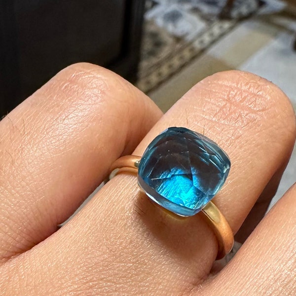 Solid 18K Yellow Gold, Natural Landon Blue Topaz Ring, Solitaire Ring, November Birthstone, Pomellato Nudo Ring, Men's Gift, Christmas Gift