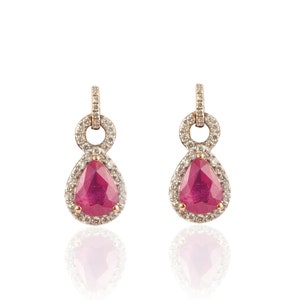 Natural Ruby Diamond Studs, Solid 18K Rose Gold Earring, Real Diamond Earring, July Birthstone Earring, Statement Earring, Minimalist Studs