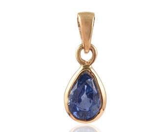 Natural Sapphire Necklace, Solid 14K Gold, Real Blue Sapphire Pendant, September Birthstone Necklace, Minimalist Necklace,