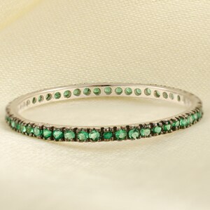 Solid 18K White Gold, Eternity Band, Natural Emerald Ring, May Birthstone Ring Stackable Ring, Minimalist Ring, Wedding Band, Christmas Gift