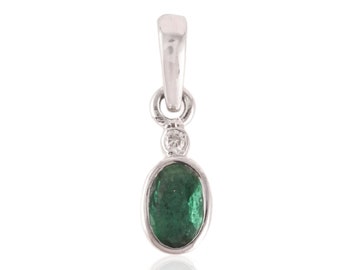 Natural Emerald Diamond 14K White Gold Pendant Necklace