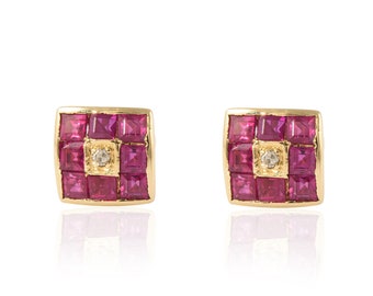 Natürliche Rubin Diamant Ohrstecker, solide 14K Gold Ohrringe, Kristall Rubin Ohrring, Juli Geburtsstein, Minimalistische Tropfen Ohrstecker, zierliche Statement Ohrringe