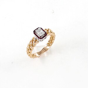 Natural Ruby Diamond Gold Ring, Solid 18K Yellow Gold, July Birthstone Ring, Minimalist Ring, Statement Ring, Valentine&#39;s Day Gift For Her