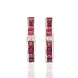 Natural Ruby Diamond Studs, Solid 18K Gold Earring, Real Ruby Diamond Earring, July Birthstone Studs, Minimalist Earring, Dainty Earrings