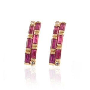 Natural Ruby Diamond Studs, Solid 14K Gold Earring, Real Ruby Diamond Gold Earring, July Birthstone Earring, Minimalist Stud, Dainty Earring