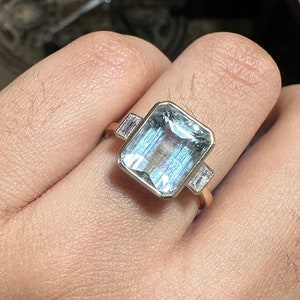 Natürlicher Aquamarinring, massiver 14K Goldring, echter Diamantring, Goldminimalistenring, März Geburtssteinring, Statementring, Cocktailring
