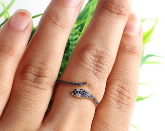 Blue Sapphire Snake Ring, Solid 14K Yellow Gold Serpent Band - Etsy