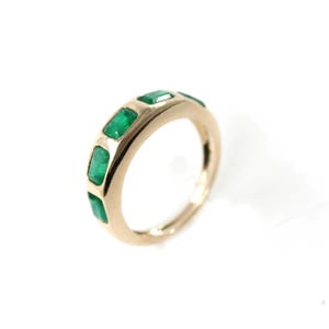 14K Gold Emerald Band Ring: Half Eternity Wedding Band, Minimalist May Birthstone Ring Gift For Him