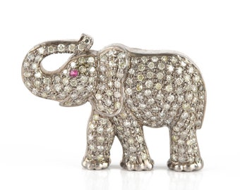 Gold Silver Pendant, Natural Ruby Diamond Pendant, Indian Elephant Necklace, Unique Pendant Necklace, Animal Pendant, Christmas Gift