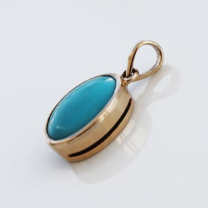 Real Turquoise Gold Necklace, Solid 14K Gold Pendant, Natural Turquoise Pendant, December Birthstone Necklace, Minimalist Charm Necklace