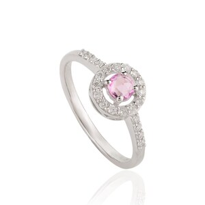 Natural Pink Sapphire Ring, Solid 18K White Gold, Real Diamond Ring, September Birthstone, Minimalist Ring, Stackable Ring, Gift For Her