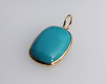 18K Gold Natural Turquoise Pendant, December Birthstone Necklace