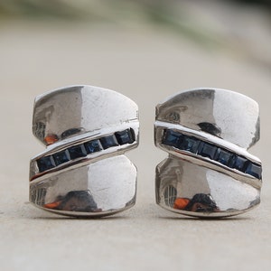 Natural Sapphire Silver Cufflinks, Solid 925 Sterling Silver, Tuxedo Cuff links, Sapphire Suit Cufflinks September Birthstone, Men&#39;s Jewelry
