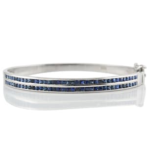 Natural Sapphire Diamond Bracelet, Solid 925 Sterling Silver, Solitaire Diamond Bangle, Minimalist Silver Bracelet, Statement Link Bracelet
