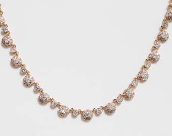 Floral Diamond Necklace, 14K Solid Yellow Gold, Bridal Solitaire