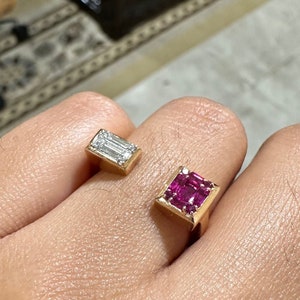 Solid 14k Rose Gold Ring, Natural Ruby Ring, Illusion Diamond Band, July Birthstone Ring, Engagement Ring, Wedding Ring, Minimalist Ring