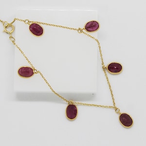 Natural Ruby Bracelet- Solid 18k Yellow Gold- Ruby Gold Bracelet- July Birthstone- Link Charm Bracelet-Minimalist Bracelet, Gift For Her