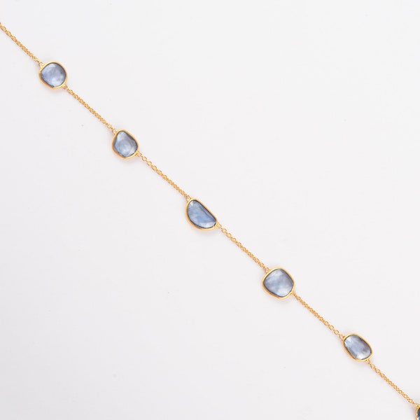 Natural Sapphire Bracelet, Solid 18K Gold Bracelet, Blue Sapphire Chain Bracelet, September Birthstone Bracelet, Charm Minimalist Bracelet