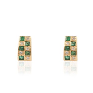 Borchie di diamanti smeraldi naturali, orecchini in oro massiccio 14K, orecchini in oro con diamanti reali, orecchini con pietra portafortuna di maggio, orecchini di dichiarazione, orecchini delicati