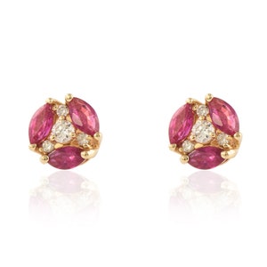 Natural Ruby Diamond Studs, Solid 14K Gold Earring, Crystal Ruby Gold Earring, July Birthstone, Minimalist Diamond Earring, Dainty Earrings