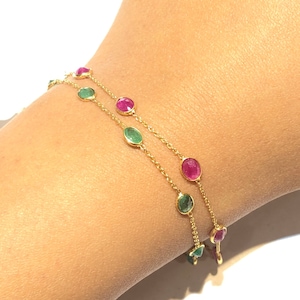 Natural Emerald Gold Bracelet, Solid 18K Gold, May Birthstone, Stack Chain Bracelet, Tennis Bracelet, Emerald Bracelet, Mother's Day Gift