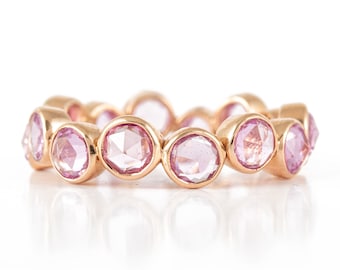 Solid 18K Rose Gold, Natural Pink Sapphire Band, Eternity Band, September Birthstone Ring, Stackable Band, Minimalist Ring,