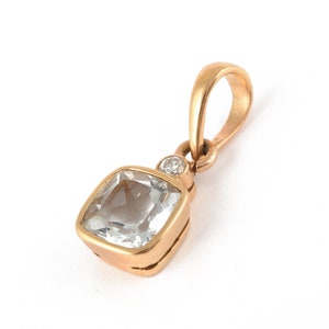Solid 18K Gold, Natural Aquamarine Diamond Necklace, March Birthstone Pendant, Charm Necklace, Aquamarine Gold Pendant, Christmas Gift