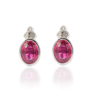 Natural Ruby Stud Studs, Solid 14K Gold Earring, Dainty Ruby Earring, Real Diamond Studs, July Birthstone Earring, Minimalist Stud Earrings
