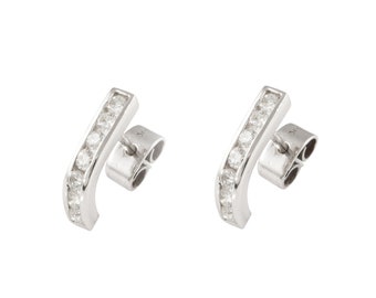 14K White Gold Diamond Stud Earrings, Minimalist Solitaire, April Birthstone