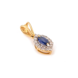 Natural Blue Sapphire Pendant Necklace, Solid 18K Gold Pendant, Real Diamond Pendant, Minimalist Necklace, Birthstone Necklace, Gift For Her